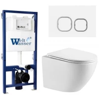 Комплект унитаза с инсталляцией WeltWasser BAMBERG 525 + MERZBACH 043 MT-WT + BAMBERG WT 10000013623 цвет Белый матовый с сиденьем Микролифт и клавишей смыва цвет Белый
