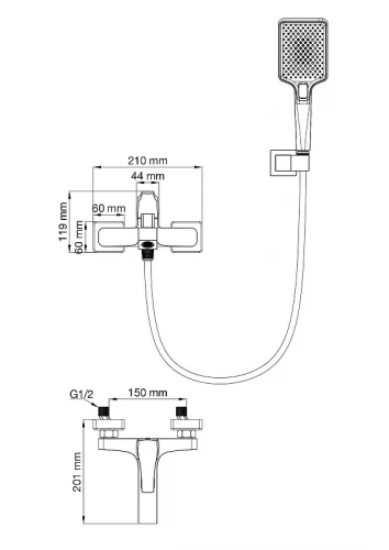 Смеситель для ванны Wonzon & Woghand Flex WW-88037072-MB цвет Черный матовый