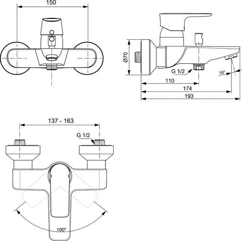 Смеситель для ванны Ideal Standard Connect Air A7033A2 цвет Brushed Gold / Золото шлифованное
