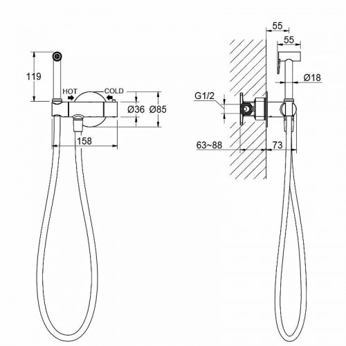 Гигиенический душ со смесителем Aquatek Оберон AQ1027CR с термостатом Хром латунь встраиваемый
