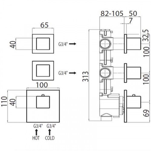 Смеситель для душа Bossini Outlets Z033203.030 с термостатом Хром латунь встраиваемый
