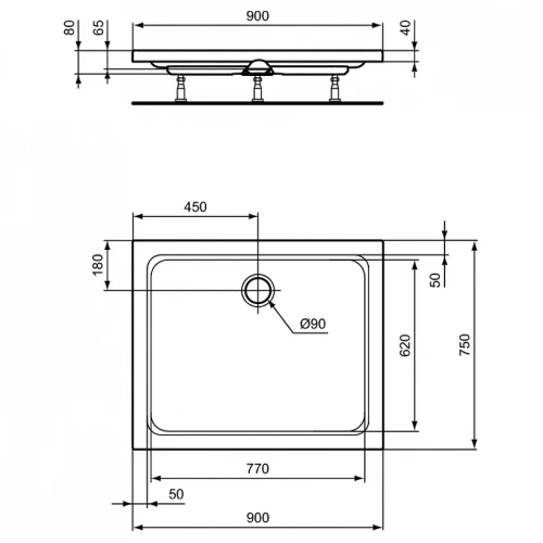 Акриловый поддон для душа Ideal Standard Hotline 90X75 K277201 цвет Euro White / Евробелый