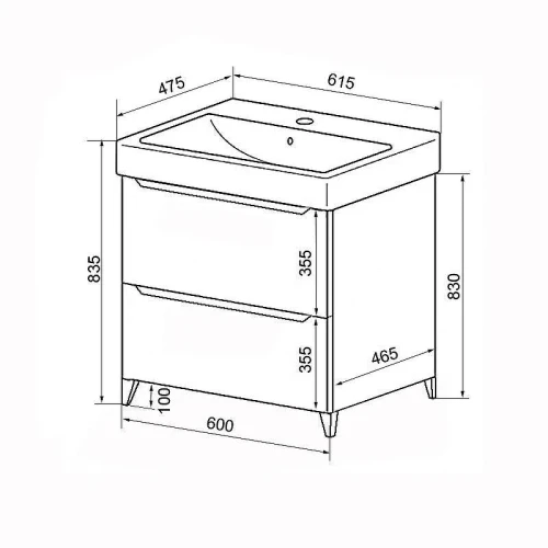 Тумба с раковиной Azario Lotos 60/2 Н CS00081983 Белая