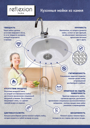 Кухонная мойка Reflection Mini 50 RX1150TN Олово искусственный камень (литьевой мрамор) встраиваемый