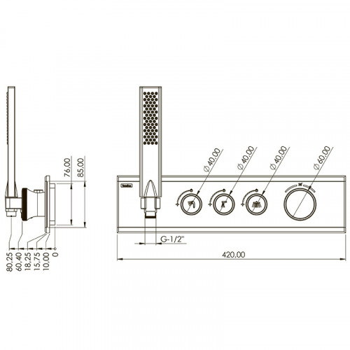Смеситель для душа Teska Shine SH3009 с термостатом Розовое золото латунь встраиваемый