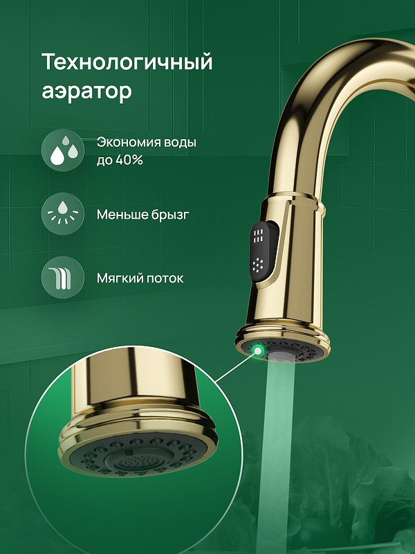 Смеситель для кухни Domaci Римини D569182CG цвет Золото