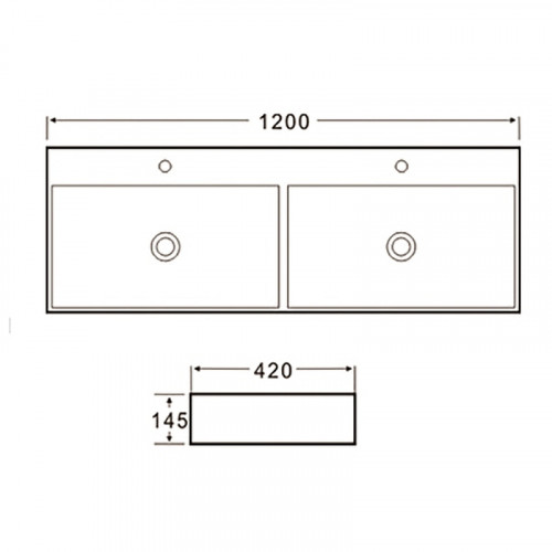 Раковина SantiLine 120 SL-2114 двойная Белая фаянс подвесная, накладная