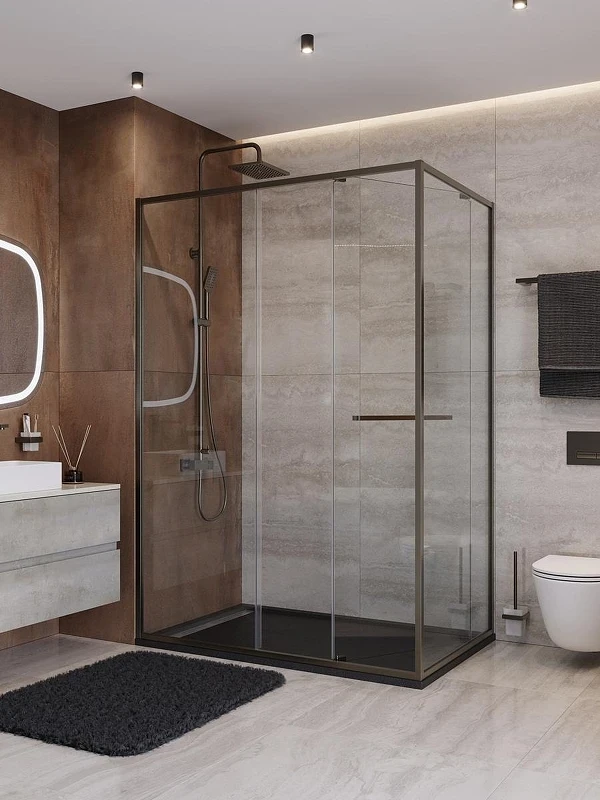 Душевой уголок Cezares Lux 140x80 LUX-AH-FS-11-140/80-C-GM профиль Оружейная сталь стекло прозрачное