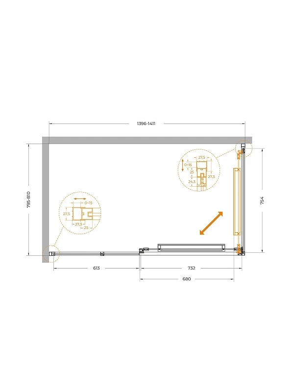Душевой уголок Cezares Lux 140x80 LUX-AH-FS-11-140/80-C-GM профиль Оружейная сталь стекло прозрачное