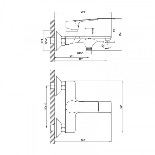 Смеситель для ванны Rossinka RS27-30 Хром латунь на стену