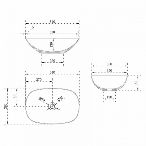 Раковина-чаша Vincea 54 VBS-6T12MW Белая матовая искусственный камень (литьевой мрамор) накладная