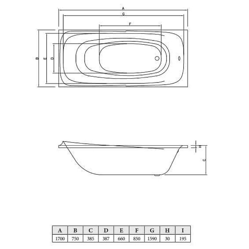 Акриловая ванна C-Bath Saturn 170x75 CBQ012001 без гидромассажа