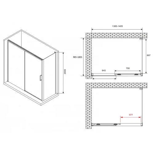 Душевой уголок Abber Komfort 140x100 AG93140-S102 профиль Хром стекло прозрачное