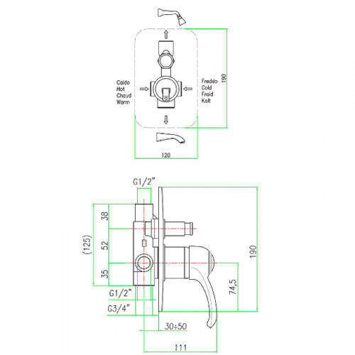 Смеситель для душа Webert Aurora AU860101065 Бронза встраиваемый
