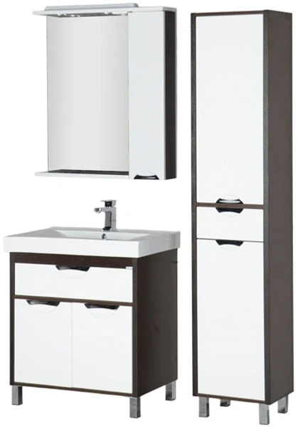 Зеркало со шкафом Aquanet Гретта 90 R 173993 с подсветкой Венге Белое МДФ / ЛДСП, стекло