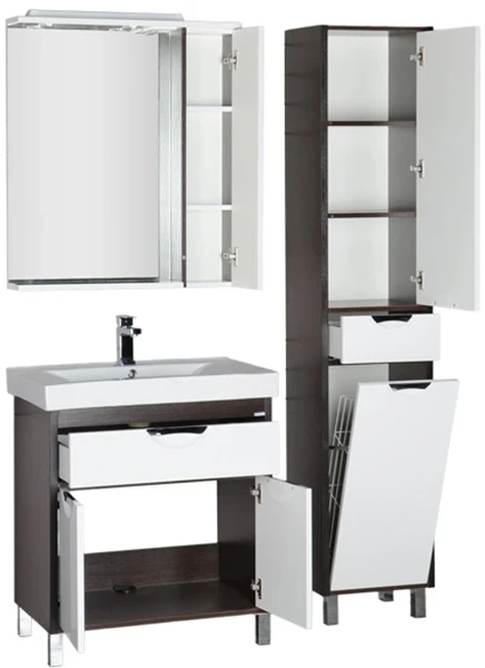 Зеркало со шкафом Aquanet Гретта 90 R 173993 с подсветкой Венге Белое МДФ / ЛДСП, стекло