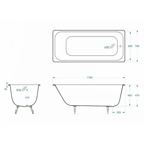 Чугунная ванна Delice Aurora 170x70 DLR230605 без отверстий под ручки и антискользящего покрытия