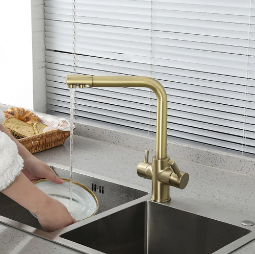 Смеситель для кухни Frap H52 F4352-3 Сатин золотой латунь