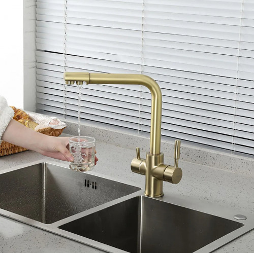 Смеситель для кухни Frap H52 F4352-3 Сатин золотой латунь