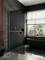 Душевая перегородка Maybah Glass MGD-711-2ш 1090х1950 в широком профиле с полотенцедержателем Бронза стекло графитовое