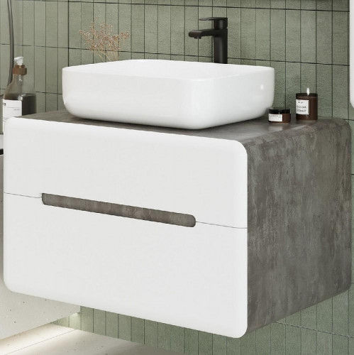 Тумба под раковину Art&amp;Max Genova 80 AM-Genova-800-2C-SO-BC подвесная Белая глянцевая Бетон бромо