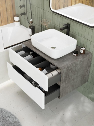 Тумба под раковину Art&amp;Max Genova 80 AM-Genova-800-2C-SO-BC подвесная Белая глянцевая Бетон бромо