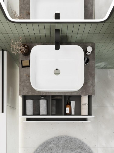 Тумба под раковину Art&amp;Max Genova 80 AM-Genova-800-2C-SO-BC подвесная Белая глянцевая Бетон бромо