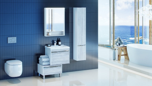 Зеркальный шкаф Aquaton Капри 60 1A230302KPDA0 с подсветкой Бетон пайн Белый МДФ / ЛДСП, стекло