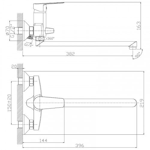 Смеситель для ванной Rossinka S35-33 универсальный
