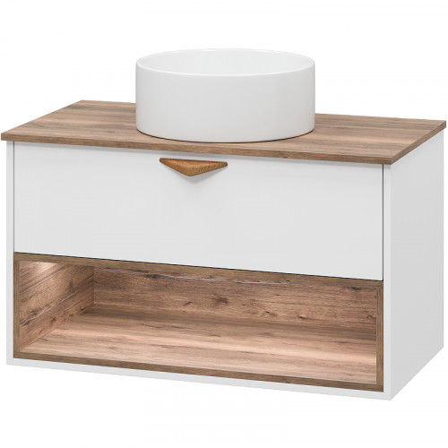 Тумба под раковину Brevita Bergen 90 BER-07090-19-01-1Я подвесная Белая матовая Дуб Галифакс олово МДФ / ЛДСП