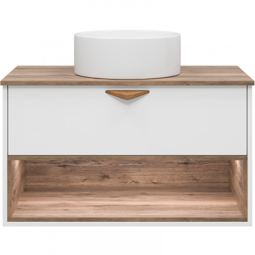 Тумба под раковину Brevita Bergen 90 BER-07090-19-01-1Я подвесная Белая матовая Дуб Галифакс олово МДФ / ЛДСП