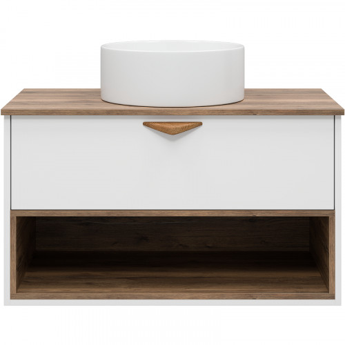 Тумба под раковину Brevita Bergen 90 BER-07090-19-01-1Я подвесная Белая матовая Дуб Галифакс олово МДФ / ЛДСП