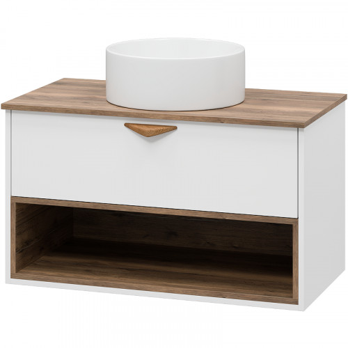 Тумба под раковину Brevita Bergen 90 BER-07090-19-01-1Я подвесная Белая матовая Дуб Галифакс олово МДФ / ЛДСП