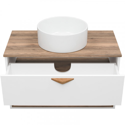 Тумба под раковину Brevita Bergen 90 BER-07090-19-01-1Я подвесная Белая матовая Дуб Галифакс олово МДФ / ЛДСП