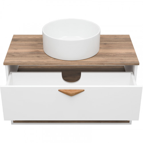 Тумба под раковину Brevita Bergen 90 BER-07090-19-01-1Я подвесная Белая матовая Дуб Галифакс олово МДФ / ЛДСП