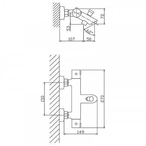 Смеситель для ванны Haiba HB60809 с термостатом Хром на стену