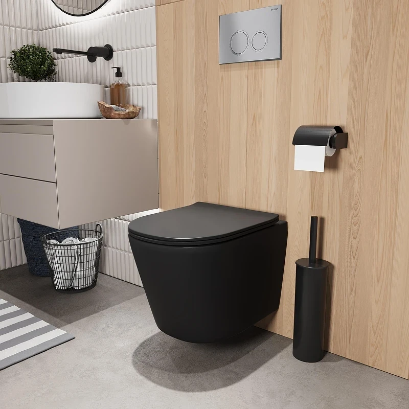 Унитаз с инсталляцией Grossman Galaxy 97.4477BMSQ.01.110 цвет Черный с сиденьем Микролифт с клавишей смыва цвет Хром