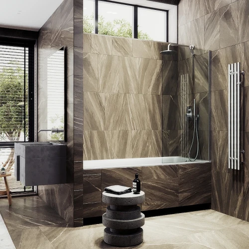 Шторка на ванну Maybah Glass MGV-63-5ш 700x1400 в широком профиле Хром матовый стекло прозрачное