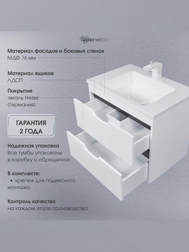 Тумба под раковину Uperwood Modul 65 2930205354 подвесная цвет Белый матовый Графит матовый