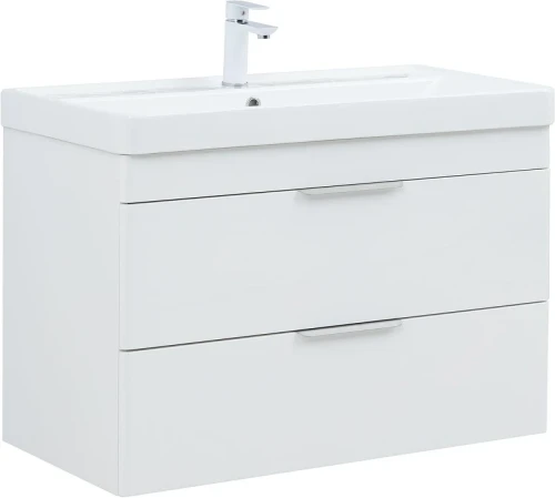 Тумба с раковиной Aquanet Ирис new 90 342092 подвесная цвет Белый глянец