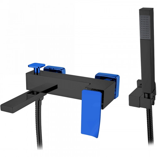 Смеситель для ванны Boheme Q 143-BUW.2 Черный матовый Синий латунь на стену