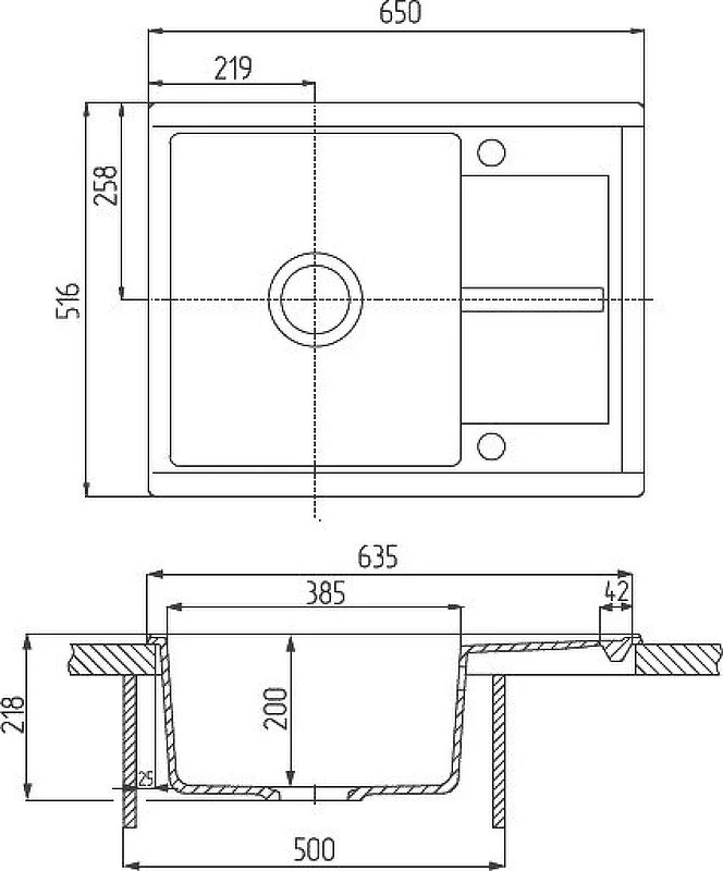 Кухонная мойка Aquaton Делия 65 1A718632DE220 Песочная искусственный камень (литьевой мрамор) встраиваемый
