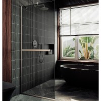 Душевая перегородка Maybah Glass MGD-723-5у 690x1950 в узком профиле Хром матовый стекло графитовое