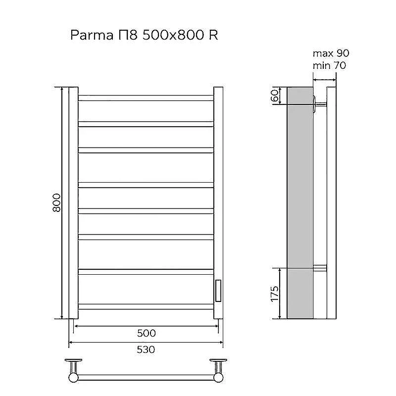 Электрический полотенцесушитель Azario Parma 500x800 П8 AZ10858 диммер справа Хром