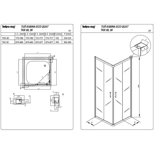 Душевой уголок Kolpa San Eco Quat TKK 90x90 538560 профиль Хром стекло прозрачное