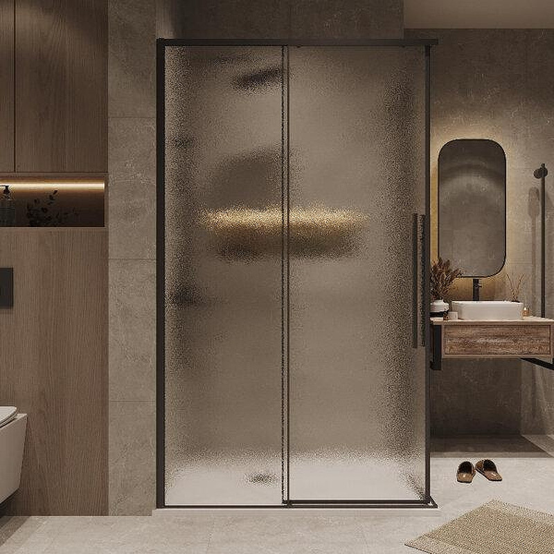 Душевой уголок Grossman Galaxy 100x90 L 300.K33.01.90R10L.21.02 профиль Черный матовый стекло шиншилла