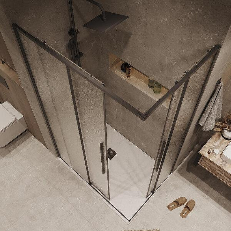 Душевой уголок Grossman Galaxy 100x90 L 300.K33.01.90R10L.21.02 профиль Черный матовый стекло шиншилла