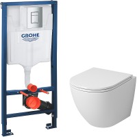 Комплект унитаза Grossman GR-4455S с инсталляцией Grohe Rapid SL 38772001 с сиденьем Микролифт и клавишей смыва Хром фаянс подвесной