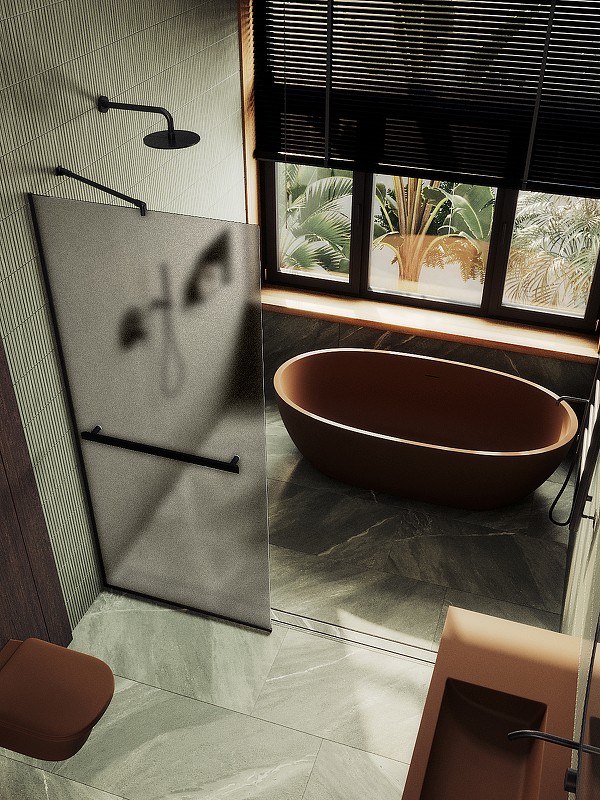 Душевая перегородка Maybah Glass MGD-728-6у 790x1950 в узком профиле Черный стекло бронзовое матовое