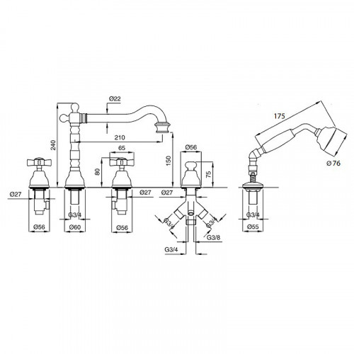 Смеситель на борт ванны Migliore Princeton 19357 Хром латунь